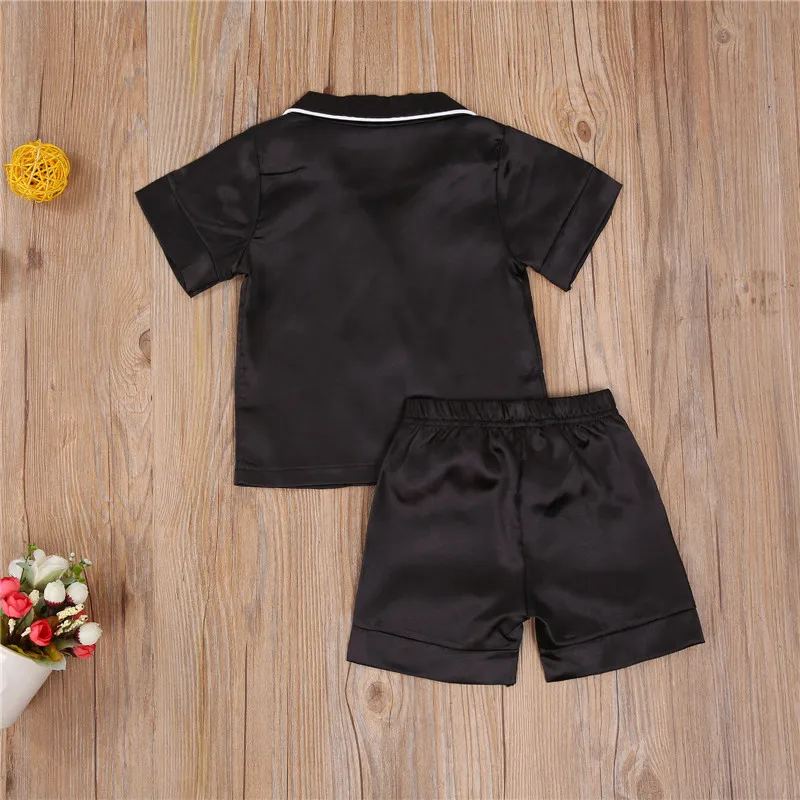 Cotton Pajamas Set Baby Boy Satin Silk Pajama Sets Sleepwear Long Sleeve Top Pants 1-7Y Toddler Kids Children Summer Fall Casual Nightshirt