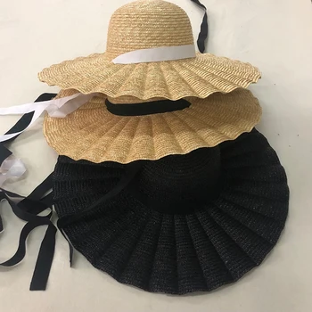 

ZJBECHAHMU Fashion 2020 New Summer Caps Big Brim Wheat Straw Sun Hats For Women 15cm Brim Ribbon Bowknot Layies Beach Cap