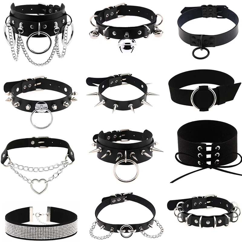 Choker Necklace Jewelry Rivet-Collar Spike Harajuku Punk-Rock Body Sexy Heart Gothic