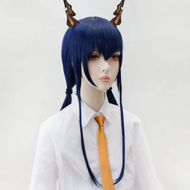 

LVHAN Arknights Cosplay wig Deep black and long straight hair M bangs and double horsetails High temperature fiber