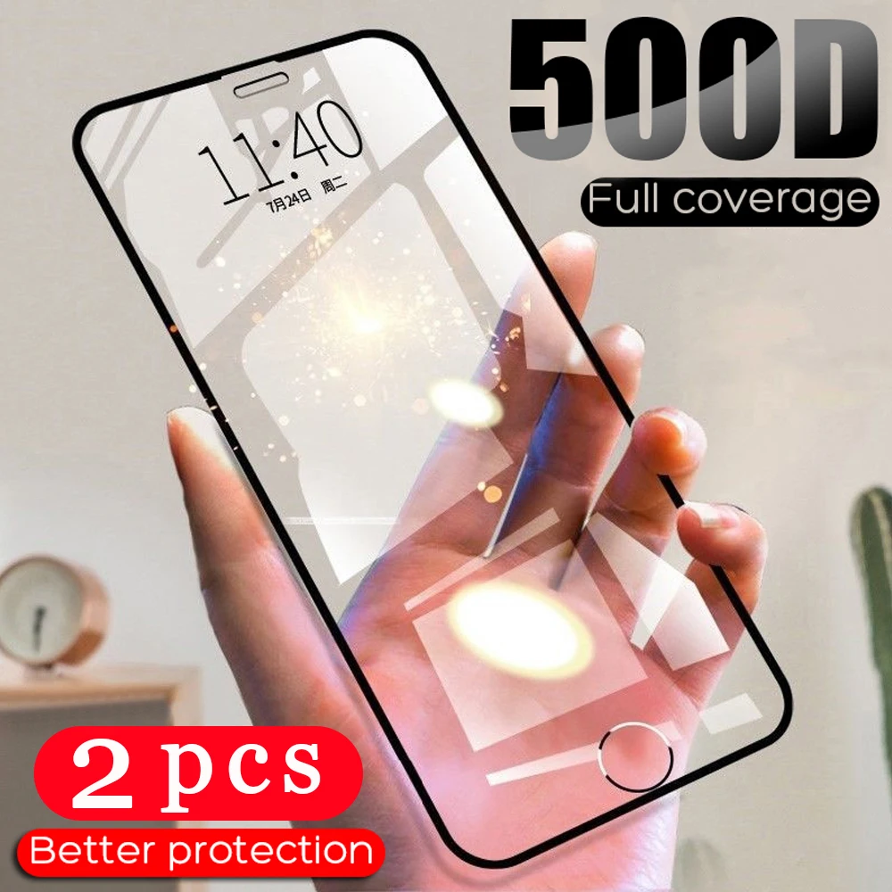 2 шт 500D полное покрытие для iphone X XR XS max закаленное стекло защиты экрана телефона на