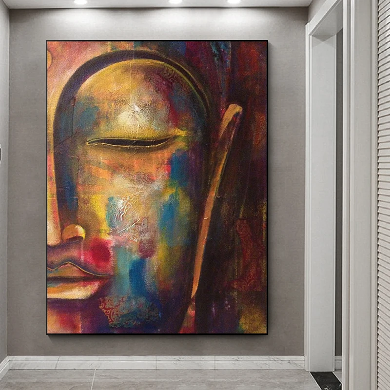 Half Face Buddha Oil Painting on Canvas Cuadros Posters and Prints Scandinavian Wall Art Picture for Living Room Home Decor
