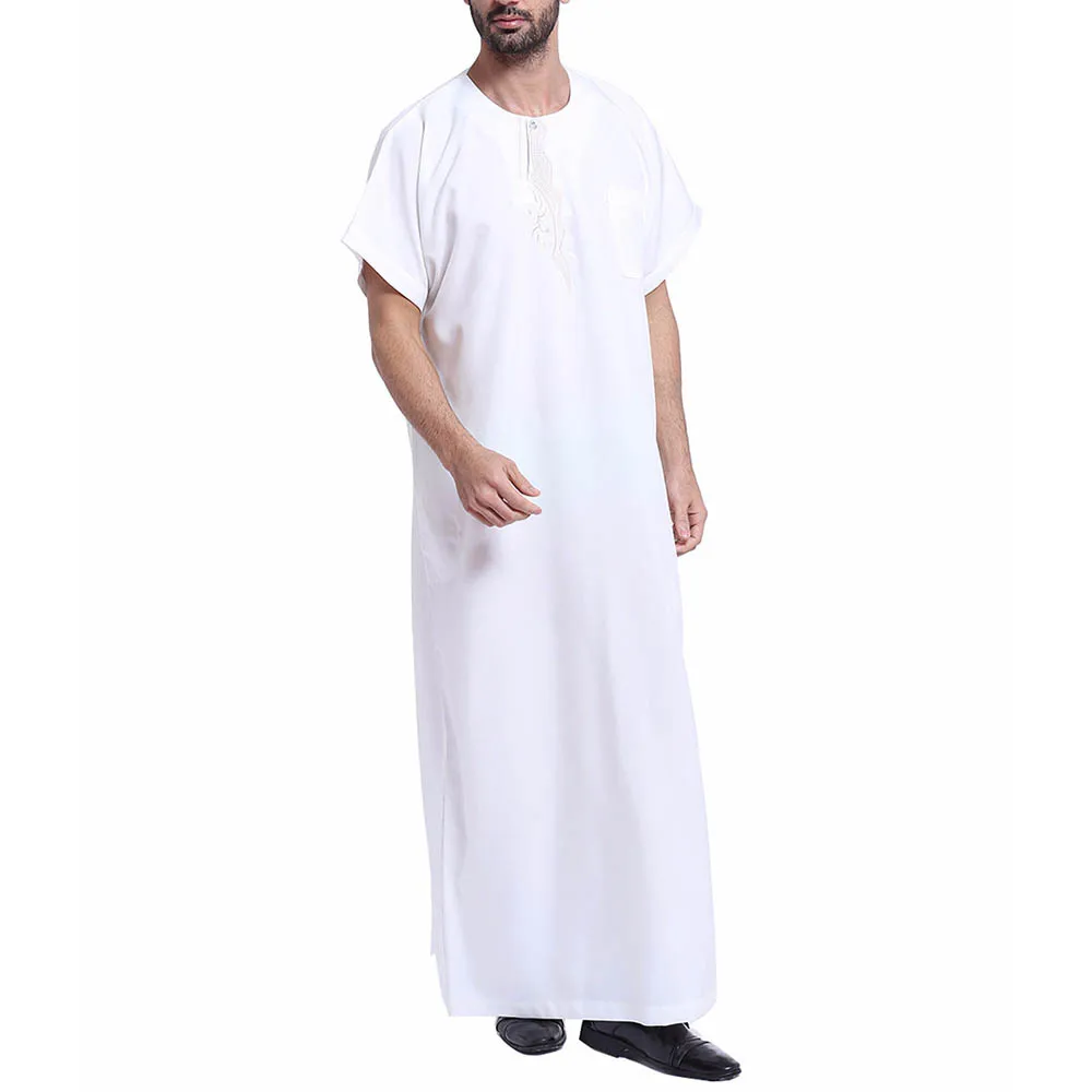 Plus Size Muslim Long Arabian Men's Shirt Solid White Ankle Length Loose Casual Robes Plus Size M-3XL Islamic Clothings