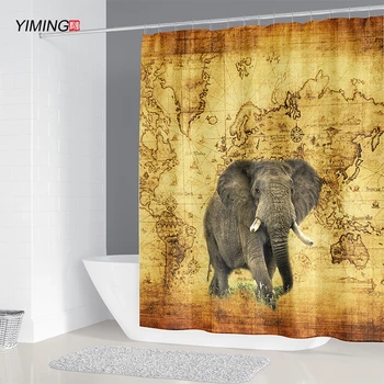 

Bathroom Decoration Waterproof Shower Curtain African Elephant Printed Polyester Home Decoration Curtain with Hook 200x180cm