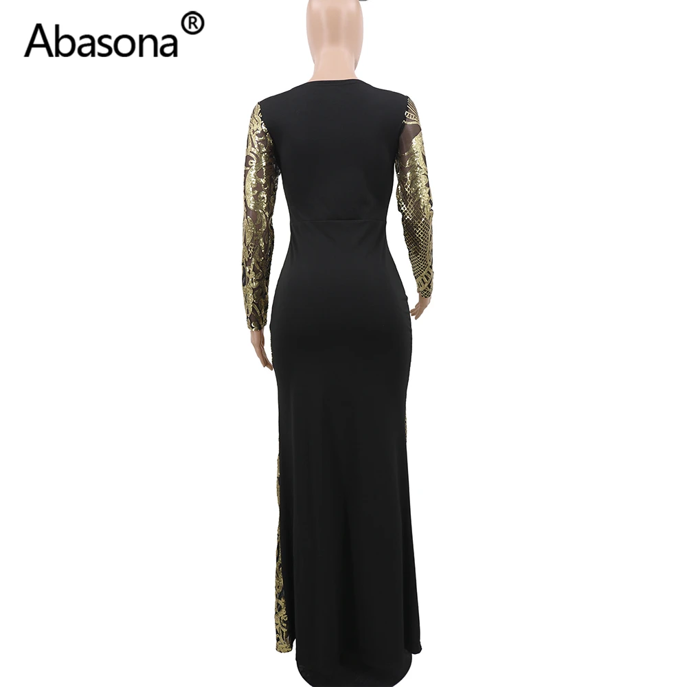 Abasona, женские осенне-зимние облегающие платья с длинным рукавом, расшитые блестками, сексуальные Клубные Модные вечерние платья длиной до пола, Famme Vestidos