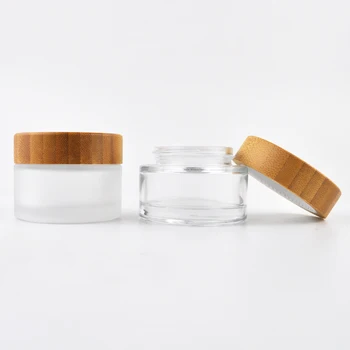 

50pcs*15g/30g/50g/100g Cosmetic bamboo lid glass jar,face cream frost glass jar with bamboo lid,New Skin care Cream Glass Jars