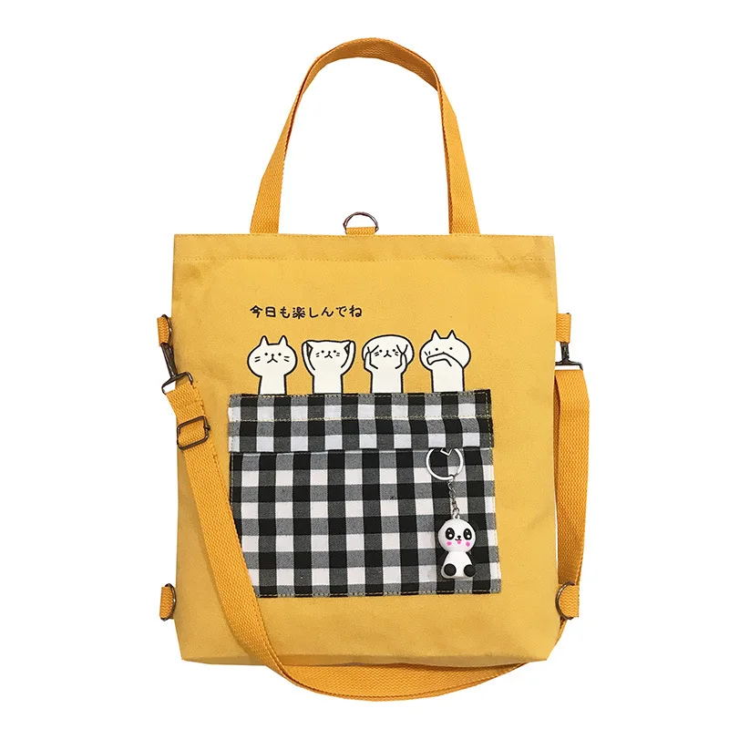 

PURFAY Capacity Canvas Women Shoulder Bag Plaid Pocket Cotton Tote Shopper Bag Eco Reusable Shopping Bag Handbag Cloth Messenger