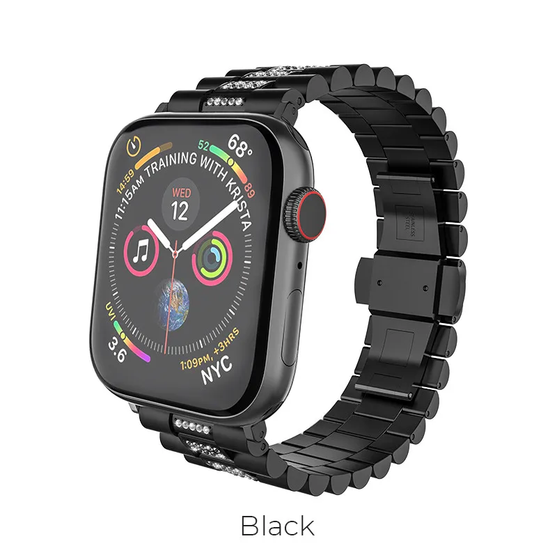 Black Алмазный ремешок для наручных часов Apple Watch серии 1 2 3 4 Нержавеющая сталь металлическая бабочка туфли с ремешком и пряжкой ремешок для наручных часов iWatch, 42/44 мм/38/40 мм - Цвет ремешка: Black
