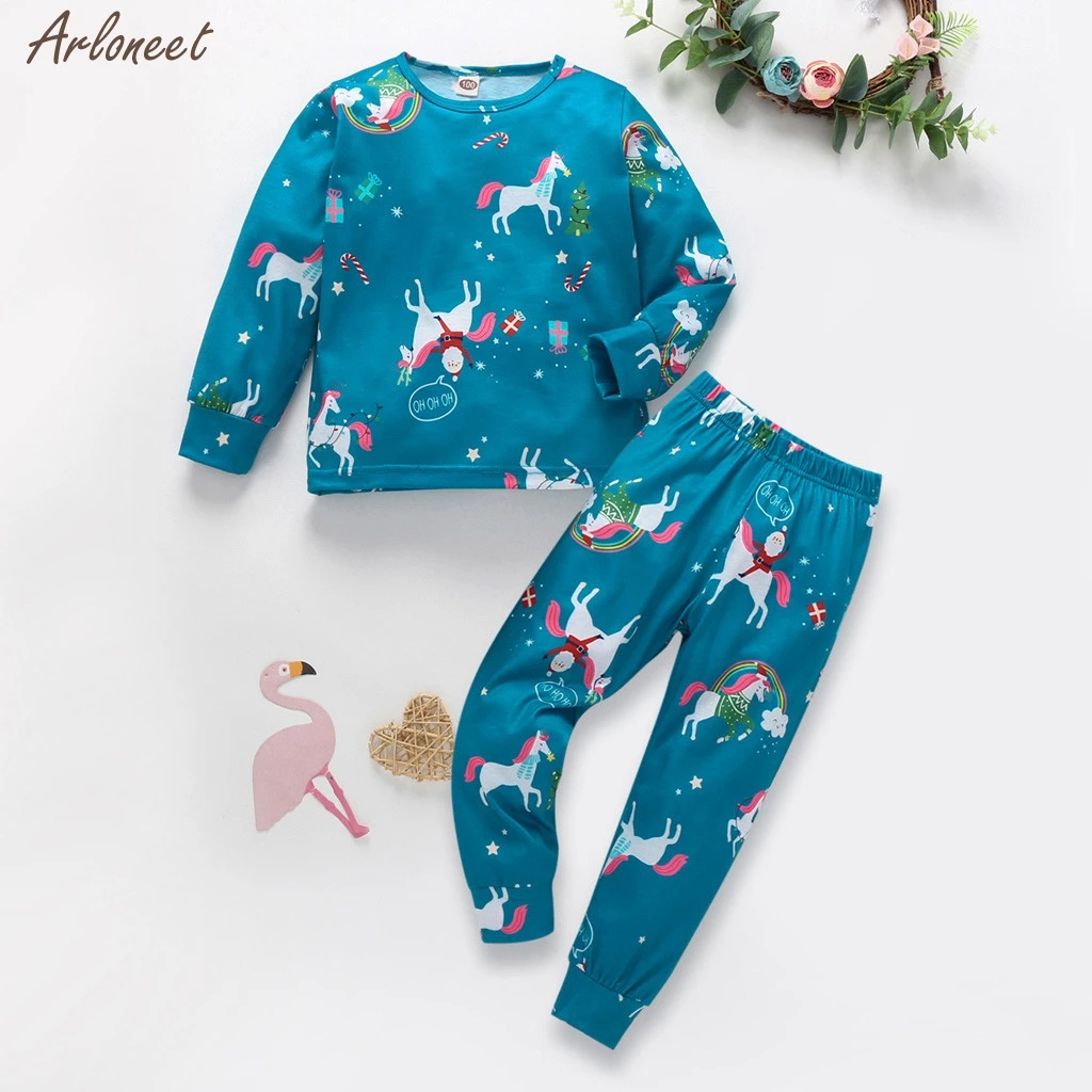 

Children Clothing 2019 Autumn Winter Boys Clothes Set Boy Girl Cartoon Pajamas Sleepwear Christmas T shirt Pants Set 2019