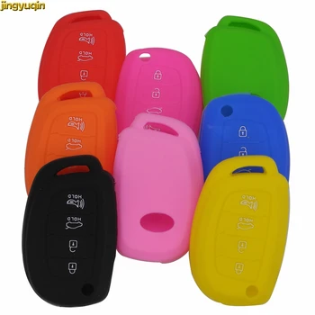 

Jingyuqin Silicone Key Cover Case For Hyundai I45 Ix35 I40 Elantra Sonata Mistra Santa F Tucson 4 Buttons Flip Remote Key