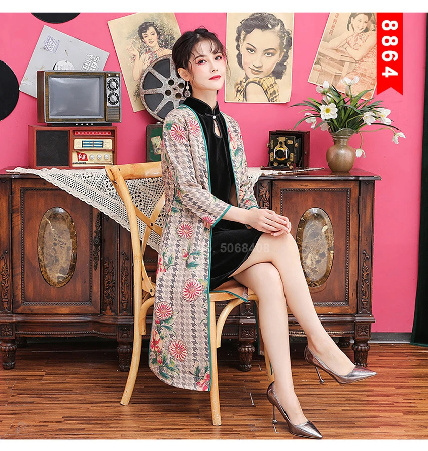 Традиционная китайская одежда Cheongsam Qipao для женщин и девочек, азиатская уличная одежда, замшевое пальто Ao Dai Morden, Ретро платье, комплект из двух предметов
