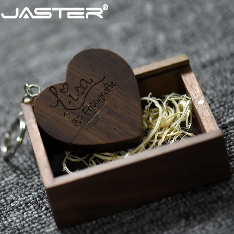 JASTER деревянное сердце USB+ Подарочная коробка флеш-диск USB 2,0 pendrive 4GB 8GB 16GB 32GB 64GB(более 10 шт бесплатный логотип) фотография свадьба