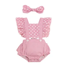 Barboteuse pour nouveau né fille, 0 24 mois, barboteuse mignonne et douce, mode, imprimé à pois, combinaisons, couvre chef, ensembles de vêtements
