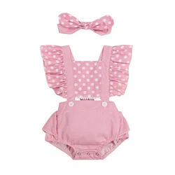 Barboteuse pour nouveau né fille, 0 24 mois, barboteuse mignonne et douce, mode, imprimé à pois, combinaisons, couvre chef, ensembles de vêtements 