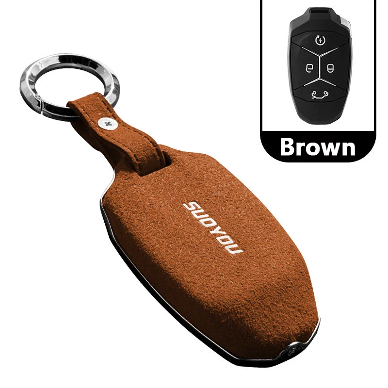 Brown Genuine Leather Galvanized Alloy Car Key Case Cover For LYNK&CO 01 02 03 Geely Auto - Название цвета: Brown