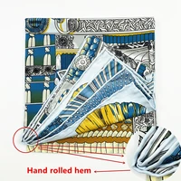 90cm "Armor" Design Twill 100% Silk Scarf Hand Rolled Edges Foulard Hijab Scarf Head Luxury Brand Square Scarves Women Shawl 2