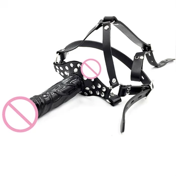 New Double-Ended Dildos Gag Strapon Open Mouth Dong Plug Head Harness Realistic Cock Penis SM Adult Games Sex Toys For Couples 5