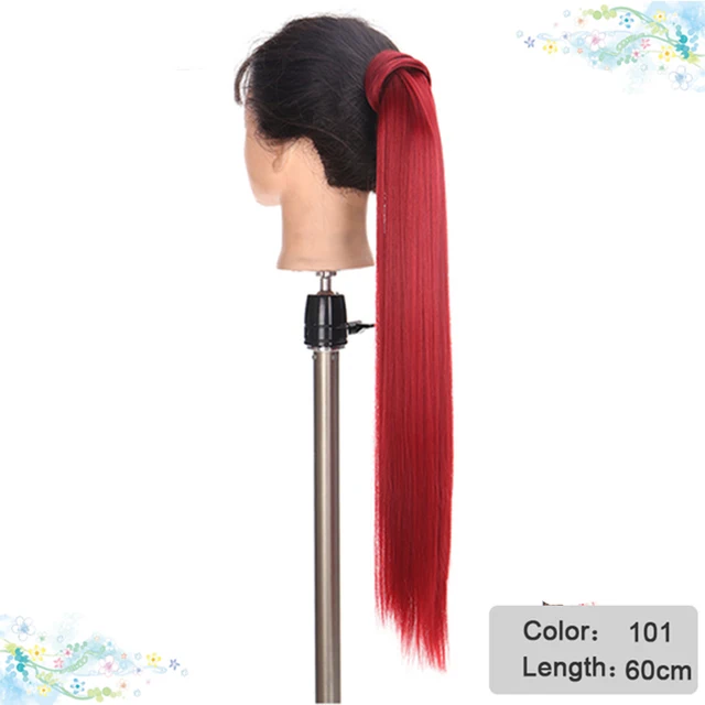 DIANQI Synthetic Corn Wavy Long Curly Ponytail Hairpiece Wrap on Clip Hair Extensions Black Pony Hair 101