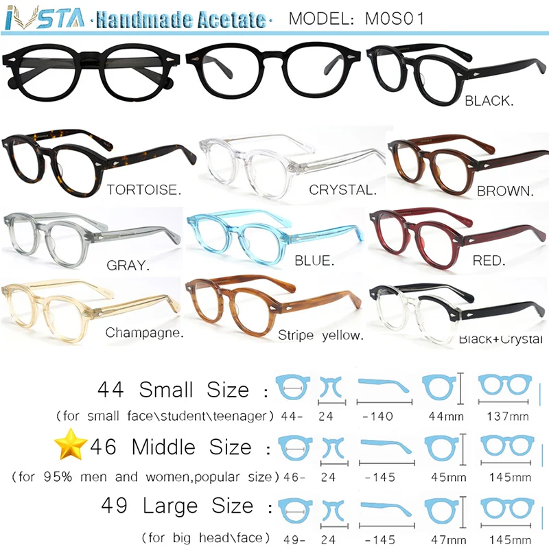 Ceny IVSTA Johnny Depp okulary mężczyźni Handmade octan rama spolaryzowane okulary okrągłe luksusowe marki optyczne krótkowzroczność recepta Logo