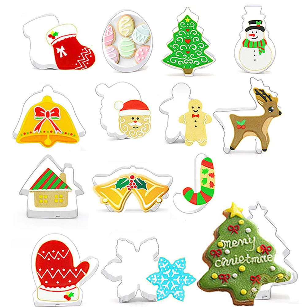 

14PCS Kitchen Household Biscuit Mold Decorating Stainless Steel Easy Clean Silver Christmas Multipurpose Tool Cookie Cutter Kit
