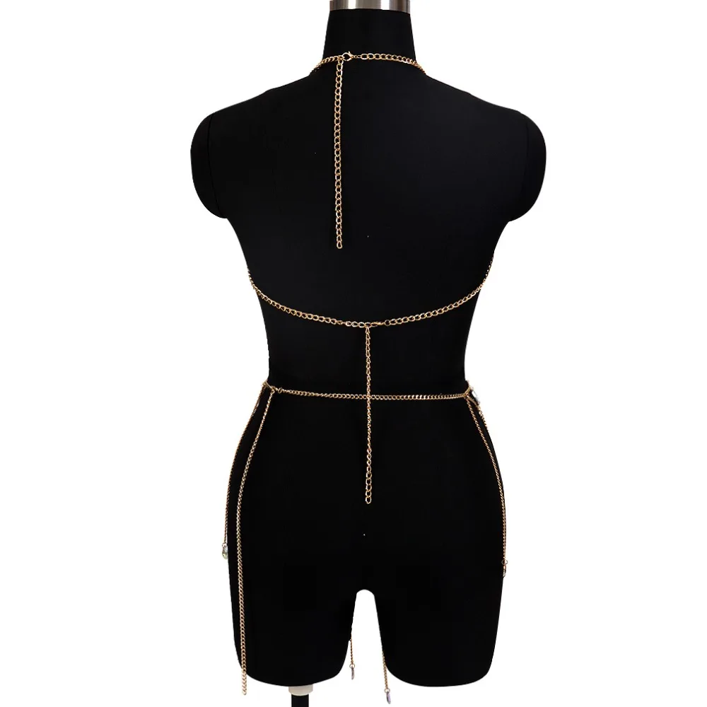 Модный красочный комплект с бюстгальтером с кристаллами, юбка с блестками, Meatl, кисточка, бикини в стиле бохо пляжная цепь на тело, Регулировка размера плюс, сексуальный жгут для женщин