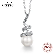 Cdyle, Изящные Простые Свадебные ювелирные изделия, геометрическое серебро 925 пробы, пресноводный белый жемчуг, подвеска, ожерелье для жены