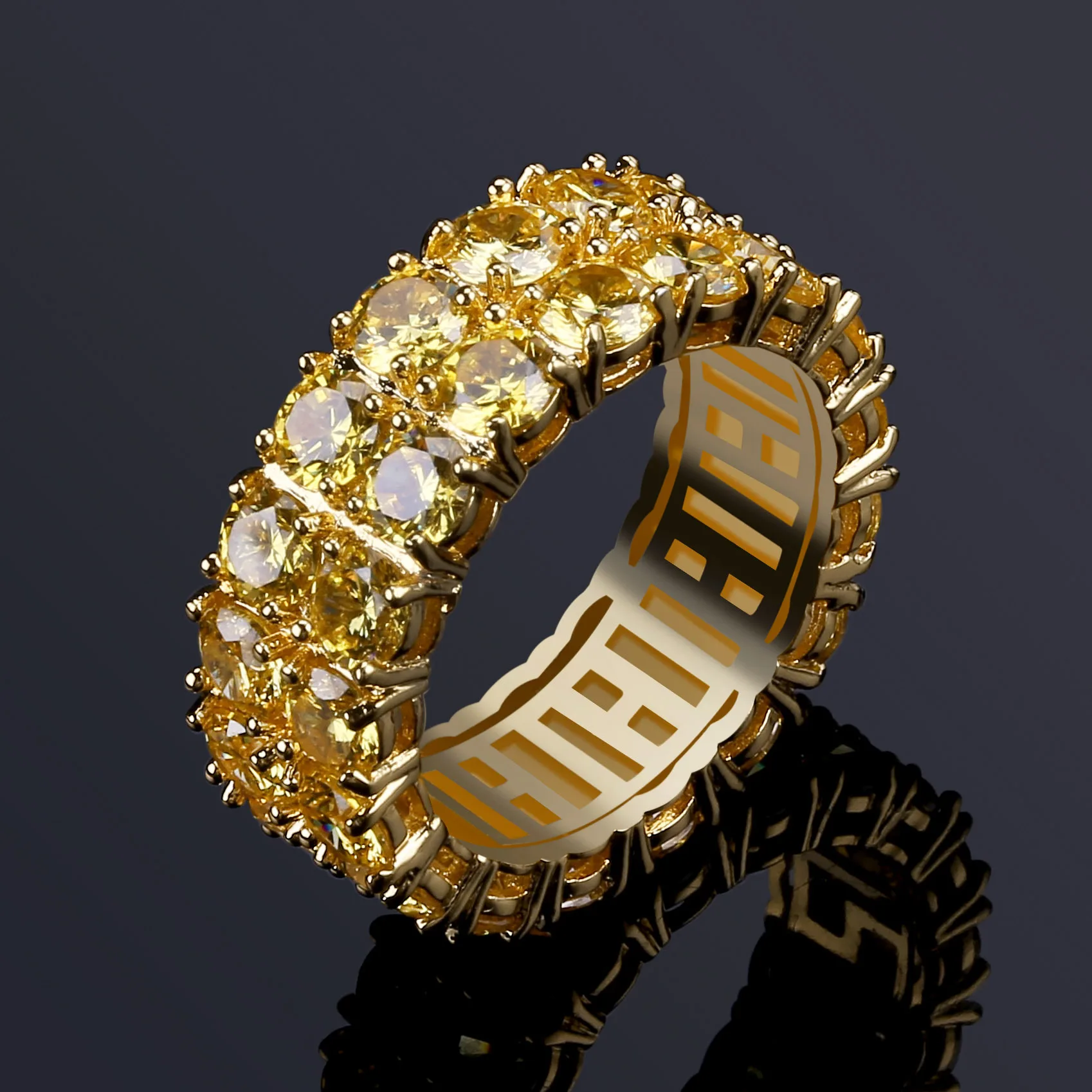 

Cross Border Europe And America Hot Selling Double Row Micro Pave 3A Gold Zircon Men Hiphop Ring blingblingczring