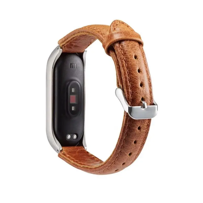 Кожаный ремешок для xiaomi mi Band 3 4 браслет для xiaomi mi band 3 браслет из натуральной кожи для mi band 3 4 браслет - Цвет ремешка: light brown