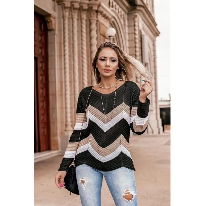 Autumn And Winter Sweater New 2021 Ladies Casual Wave-shaped Contrast Color Knitted Sweater Ropa Mujer Invierno 2021 turtleneck