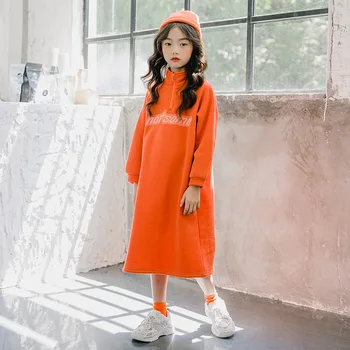 

Girls Dress Long Sweatshirt Dress 2019 Girl Winter Plus Velvet High Collar Casual Long Sleeve Loose Basic Party Pullover Vestido
