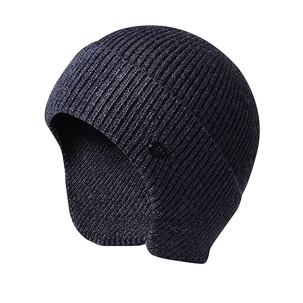 Navy Blue Мужская зимняя шапка-ушанка, теплая вязаная Осенняя уличная Лыжная шапка, аксессуары, мягкая одноцветная шапка для подростков - Color: Navy Blue