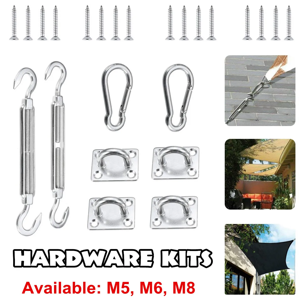 

Stainless Steel Sun Sail Sun Shelter Fitting Kits Turnbuckle Snap Hook Pad Eye Screw Awning Special Fixed Accessories M5/M6/M8