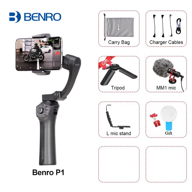 BENRO P1 3 оси смартфон Gimbals Ручной Стабилизатор для Gopro iPhone huawei XiaoMi Pk Snoppa Atom DJI Osmo mobile 3 2 - Цвет: Package6