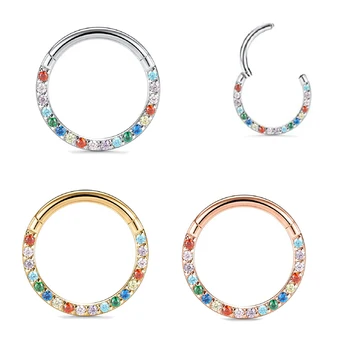 G23 Titanium 8-12mm 16G Zircon stone hight Segment Rings Open Small Septum Piercing Nose Earrings fashion body piercing jewelry