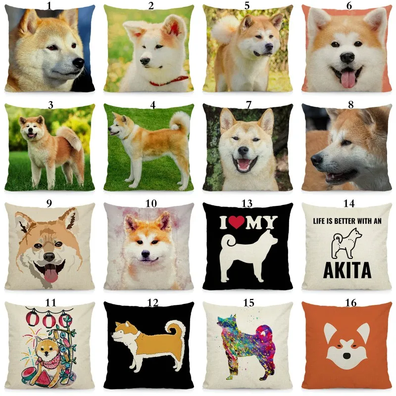 

XUNYU Cute Akita dog pillow case animal throw pillow cover sofa chair car cushion cover 45x45cm DWG008