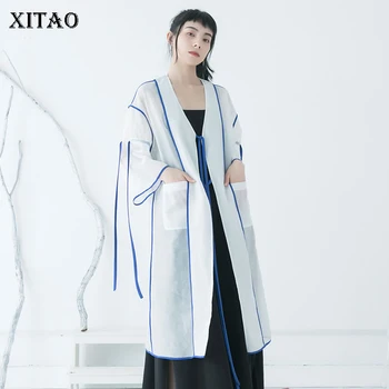 

XITAO Sun Protection Thin Drawstring Blouse Long Women Clothes 2020 Spring New Pocket V Neck Full Sleeve Shirt Top DMY3518