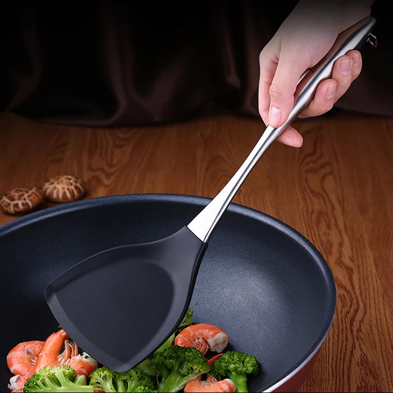 Антипригарная силиконовая кухонная лопатка большая ложка для супа Черпак ручка из нержавеющей стали силиконовая кулинарная лопатка кухонная посуда