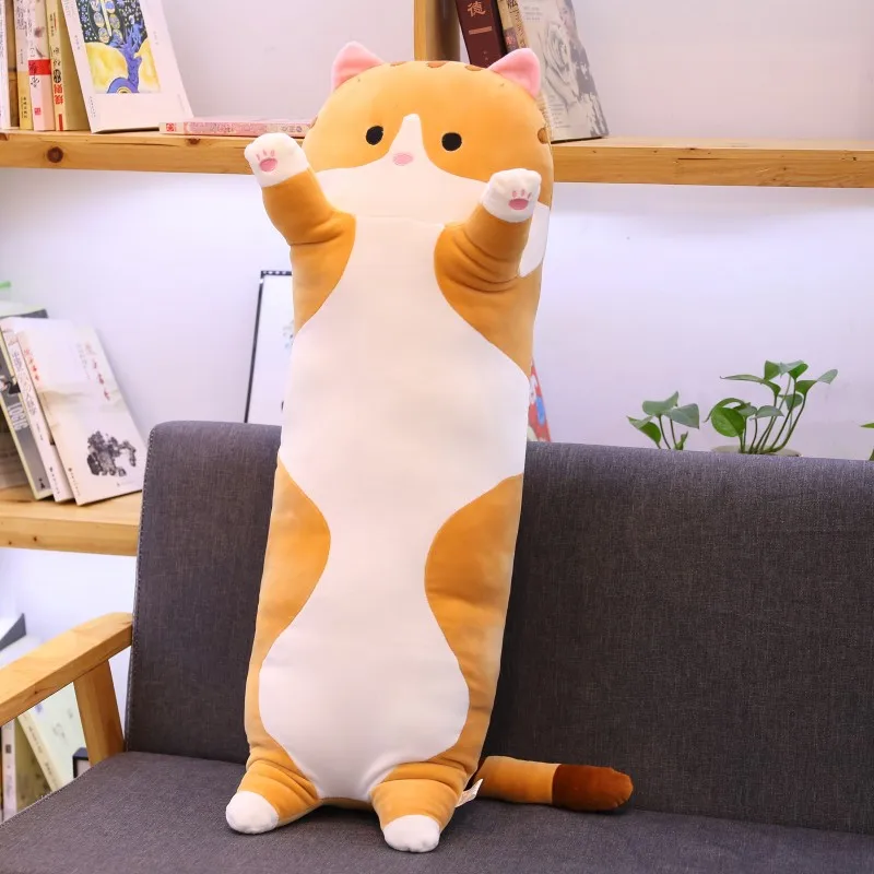 110 см милая мягкая длинная кошка кролик плюшевые игрушки Фаршированная пауза офисная подушка для сна домашний Декор подарок кукла для детей девочки - Цвет: brown cat