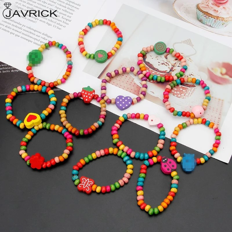 Colourful Wooden Bracelets 12Pcs/Set for Little Girls