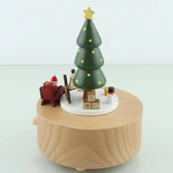

Music Box Christmas Gifts Wooden Log Christmas Train Christmas Tree Snowflake Musical Box ON/OFF Switch For Birthday Present Pro