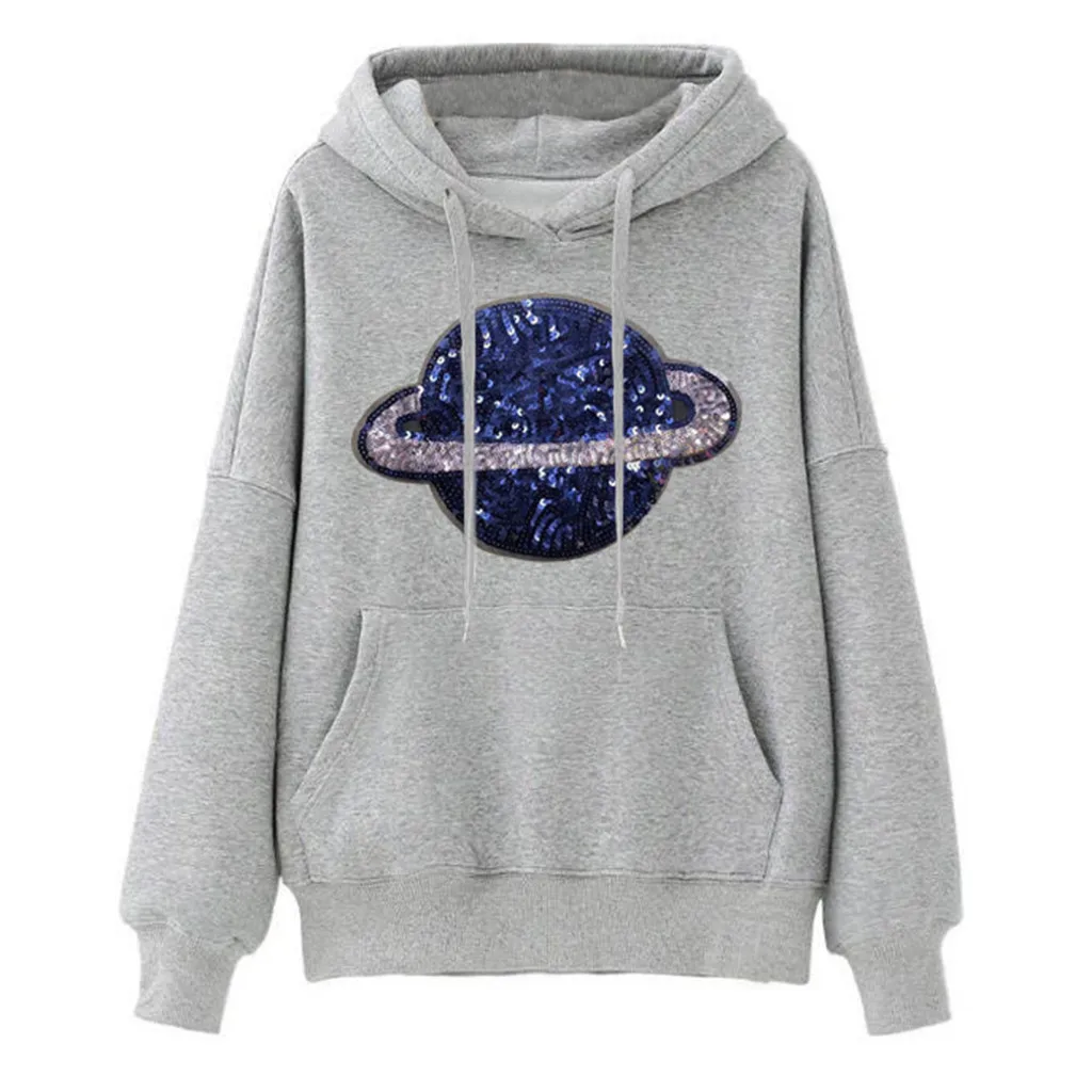 Jaycosin Fashion Autumn Women Loose Planet Hoodie Pocket Sweatshirt Stylish Long Sleeve Comfortable Casual Pullover Top 107#10