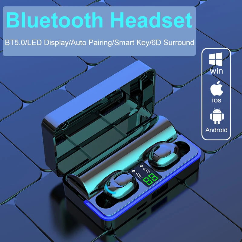 Wireless Bluetooth Earphone 5.0 TWS Mini Headphones with 2600mAh charging box Sports Earbuds Gaming | Электроника