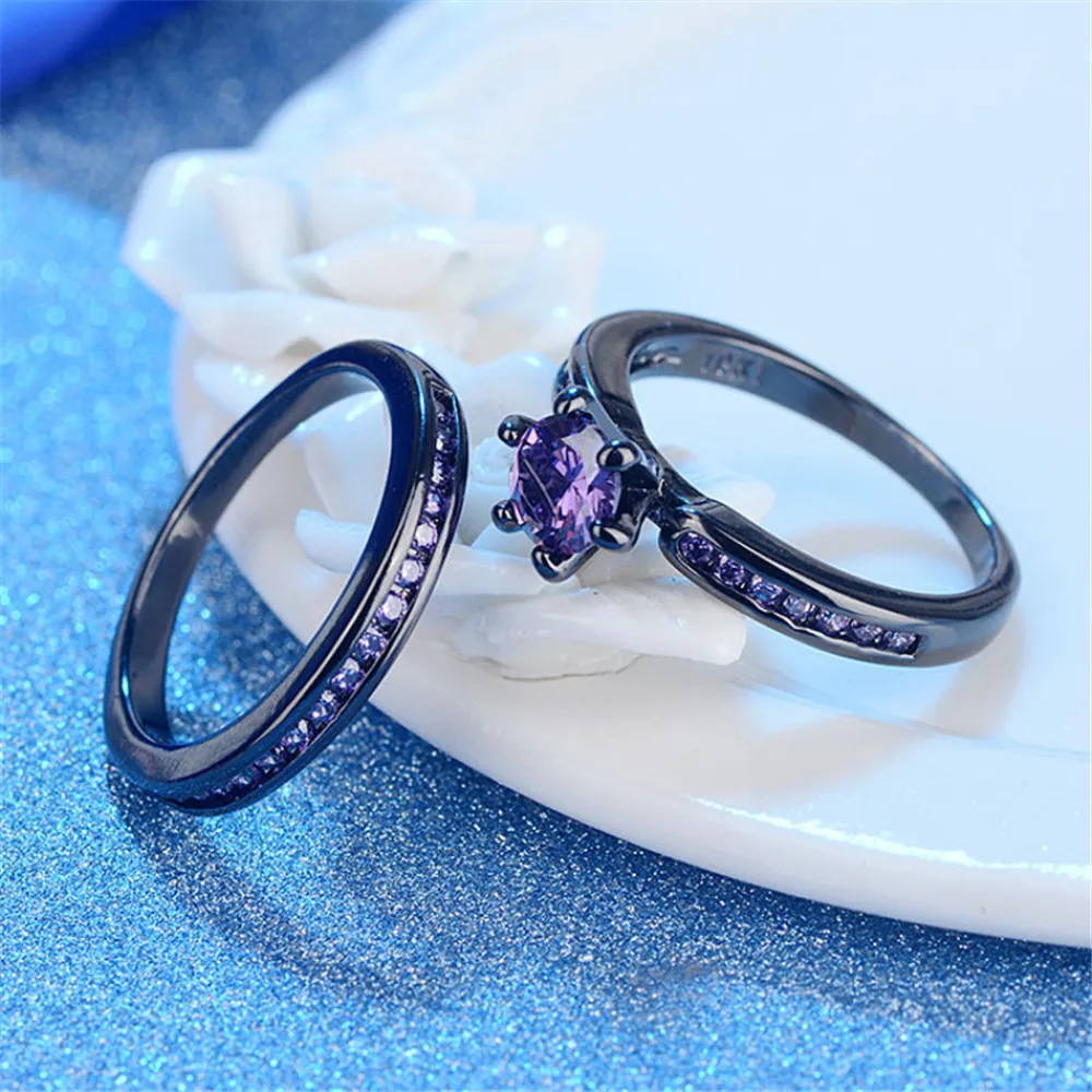 Женское кольцо принцессы с фиолетовым кристаллом, черное Золотое кольцо с цирконием, мужские черные обручальные кольца из нержавеющей стали 316L, женское мужское кольцо