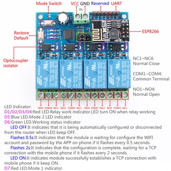 

5V ESP8266 ESP-01 4 Channel Wifi Relay Module Remote Control Switch For Smart Home IOT Transmission Phone APP Controller