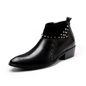 

Martin Boots Men's Summer High Top Short Boots Retro Desert Men's Shoes Buty Cow Leather Pointed Toe Ankle Genuine Leather Zip