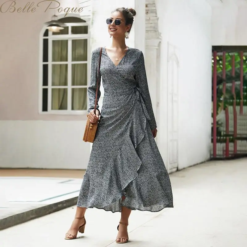 Belle Poque богемное осенне зимнее платье женское винтажное в горошек с цветочным