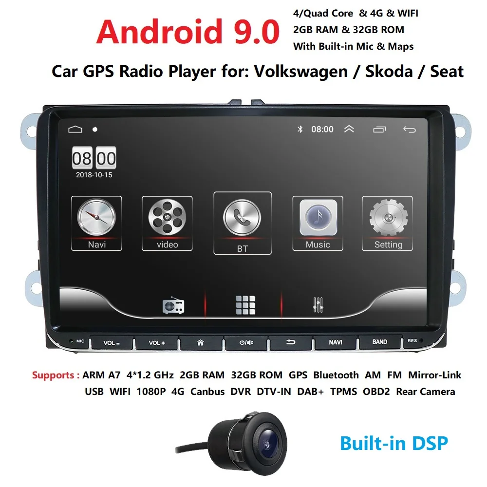 1080P 2din Android 9,0 Восьмиядерный 4G 32GB Автомобильный NODVD для VW Passat CC Polo GOLF 5 6 Touran EOS T5 Sharan Jetta Tiguan gps Радио bt