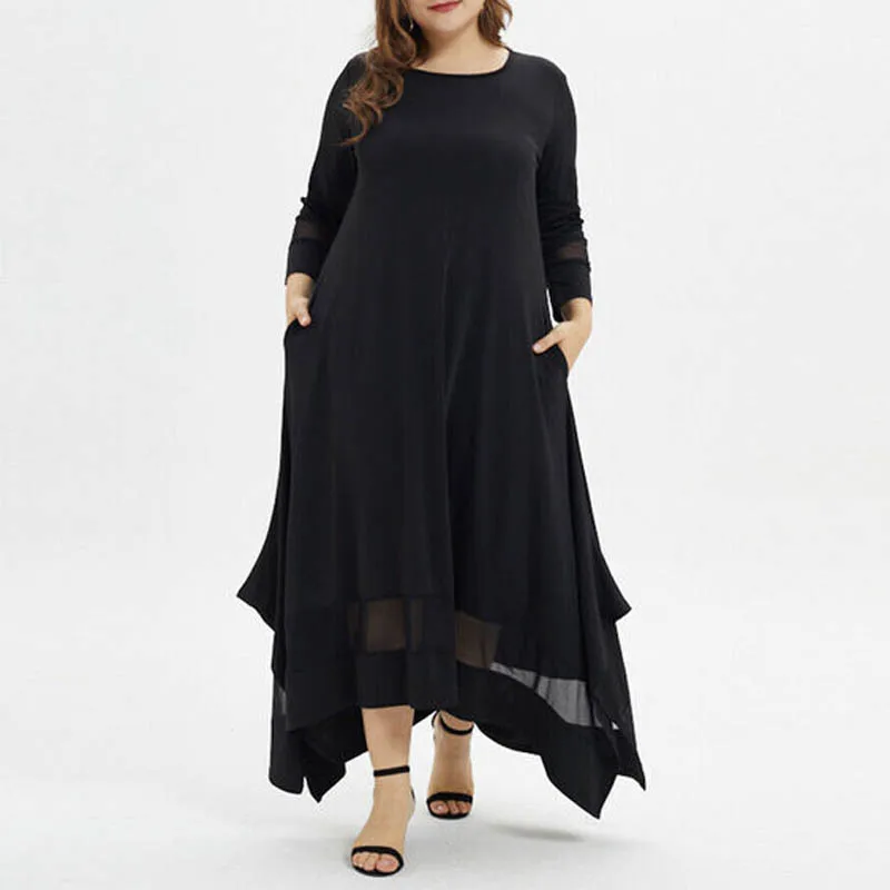 Осеннее женское платье, большие размеры, обхват груди 136 см, 4XL, 5XL, 6XL, 7XL, 8XL, женское платье черного цвета