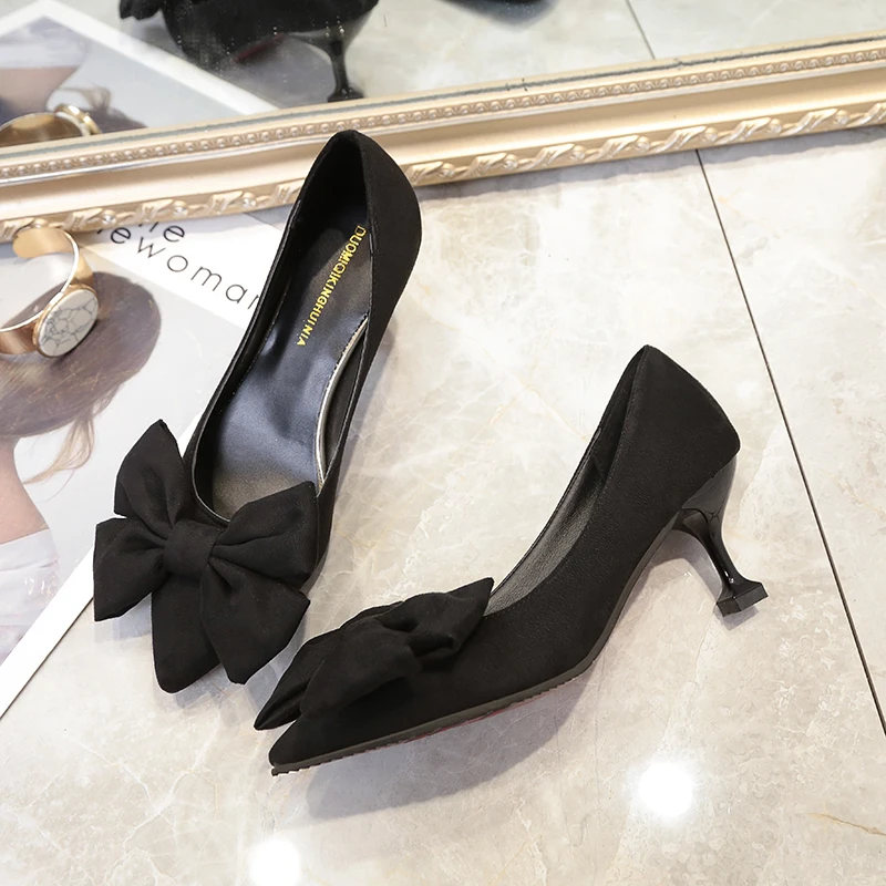 Шлёпанцы женская обувь на платформе, открытый носок, с бантиком шлёпанцы для женщин женские туфли, удобные туфли на высоком каблуке Повседневное Женская обувь; Большие размеры 34–43 Mujer - Цвет: Черный