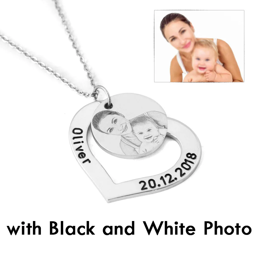 Заказное ожерелье с фото, персонализированное выгравированное фото имя ожерелье, сердце кулон цепь ожерелье ювелирные изделия для женщин - Окраска металла: HK-QT